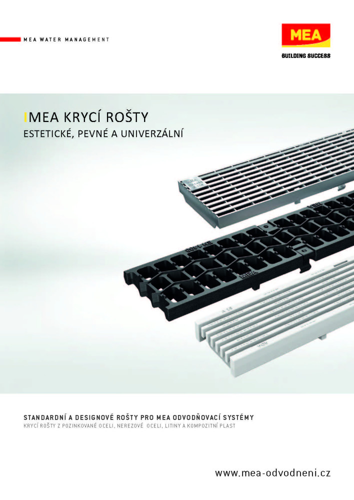 MEA přehled krycích roštů na žlaby MEADRAIN a MEARIN